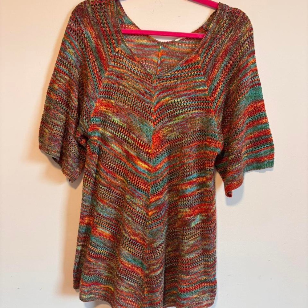 VTG rainbow crochet knit boho blouse